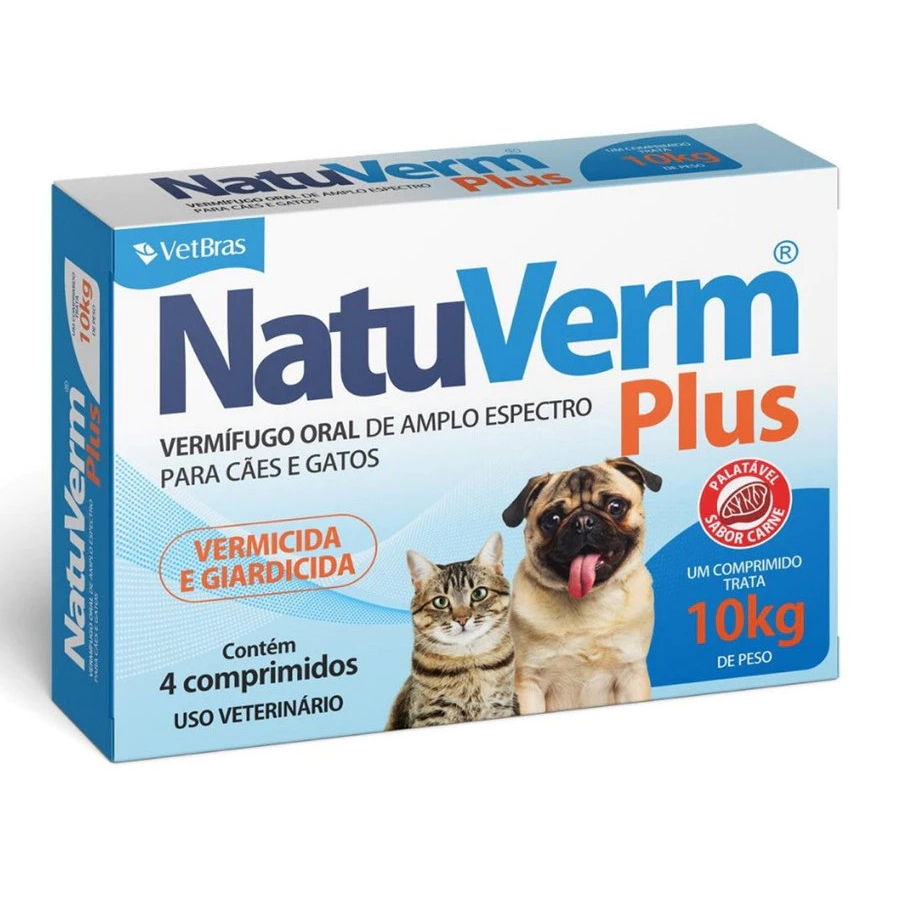 Natu Verm Plus 660mg Sabor Carne Cães ou Gatos Caixa com 4 Comprimidos