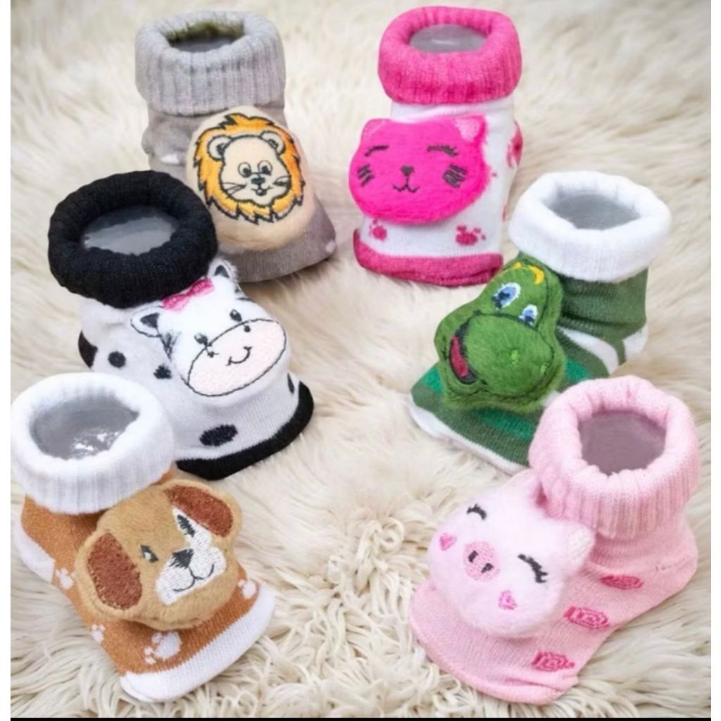 Kit 4 Pares de Meia 3D Infantil, Meias de Ursinhos com Pelucia, Enxoval, Maternidade Bebê RN