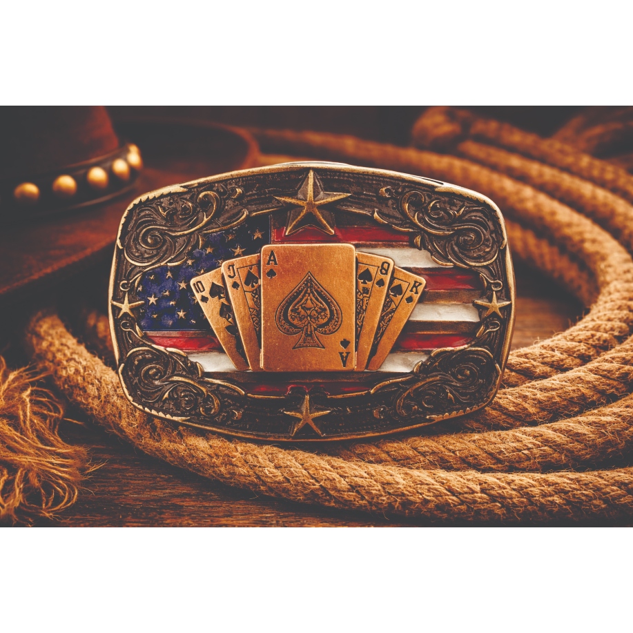 Fivela Envelhecida Contry Baralho Peão Cowboy Metal Alto Relevo