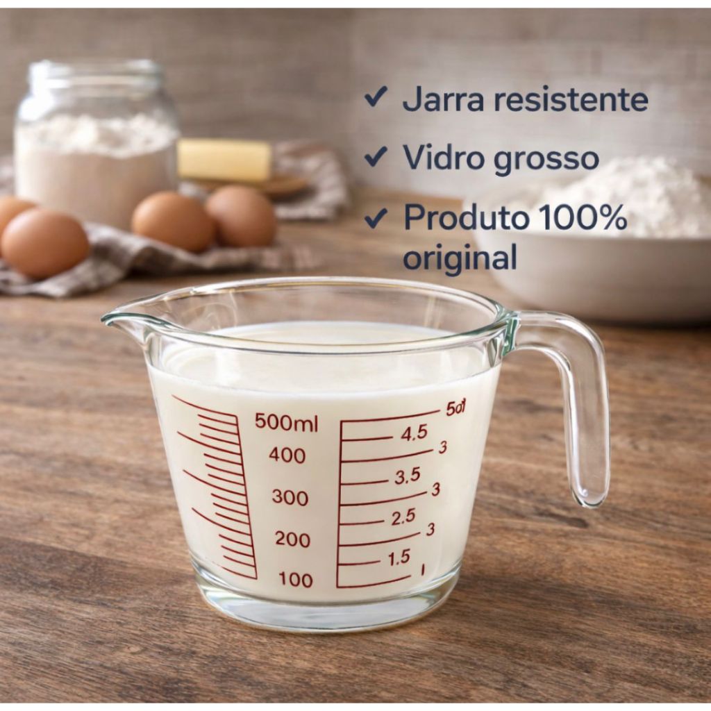 Copo Medidor de Vidro Transparente 500 ml Com Alça Para Receitas em Oferta na Shopee