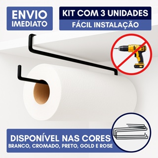 Kit 3 Porta Papel Toalha Suspenso Armário Cozinha Organizador Sem Furo Rolo Alumínio Filme Preto em Oferta na Shopee