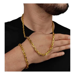 kit corrente/pulseira cadeado moeda antiga 100% banhado a ouro 18k fecho gaveta 4,5mm 70cm