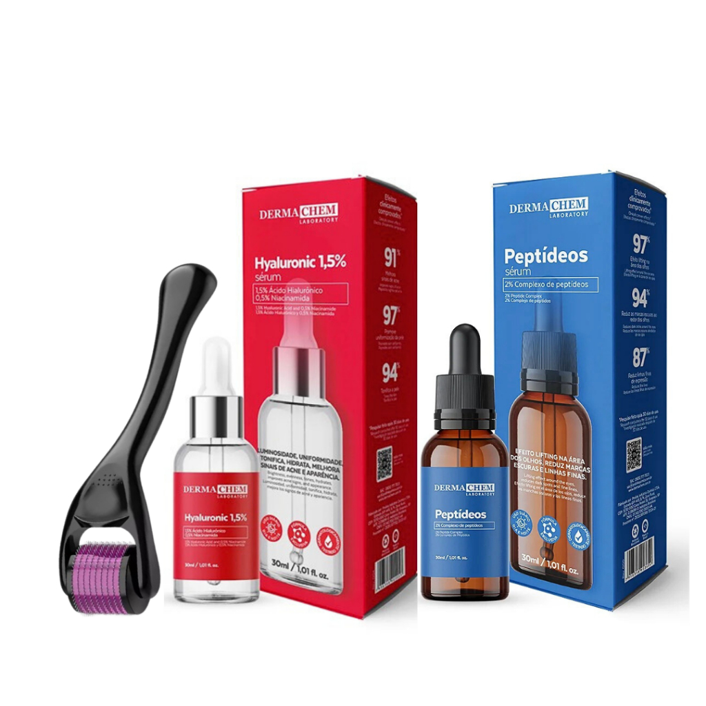 Kit Dermaroller microagulhamento Acido Hialuronico Facial Rejuvenescimento com Séruns para Skincare anti-idade