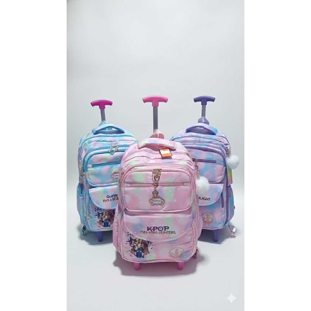 mochila fofa  escola rodinha feminina guerreiras do k-pop voltas aulas com elegância