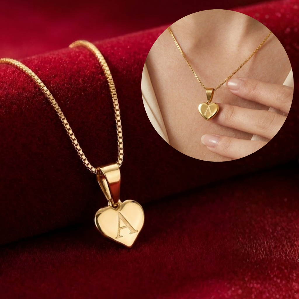 | SEMI JÓIA | Colar Letra Inicial Mini Coração Feminino Delicado Banhado em Ouro Legítimo 18k