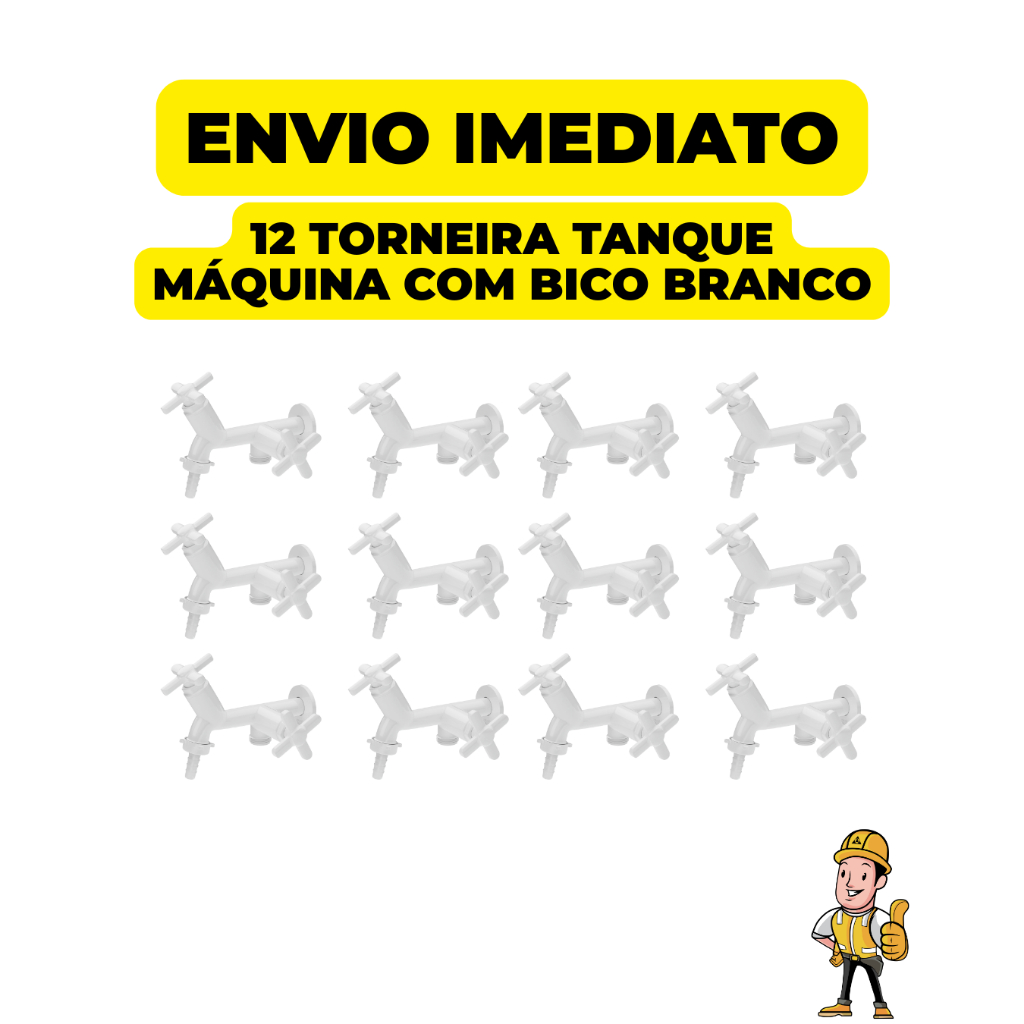 Torneira Para Tanque 2 Saídas (Use Máquina e Tanque Juntos) Bico Duplo Prática Não Enferruja Kit Com 12 Unidades
