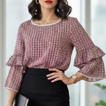 Blusa Feminina Estampada Poá Floral com Pérolas e Mangas Volumosas - Elegância Casual Chic