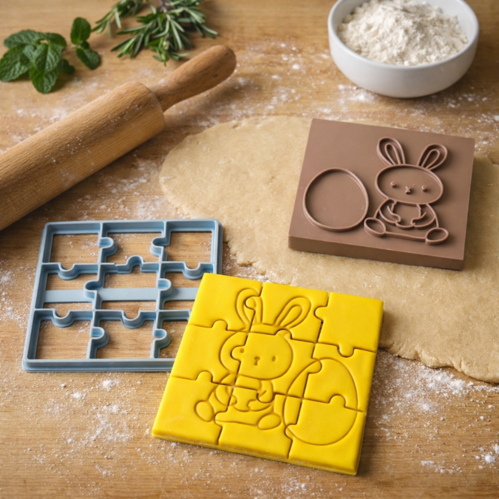Cortador Marcador Biscoito Pascoa Quebra Cabeça Coelho Ovo Jogo Brincadeira Criança Bolacha Chocolate