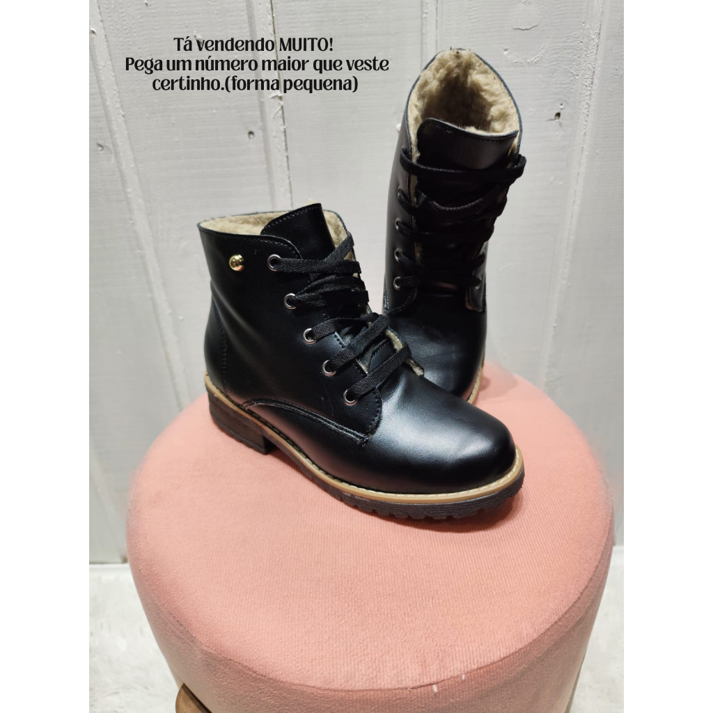 Bota Coturno Feminina Forrada com Lã | Preta | ANTIDERRAPANTE| Inverno Quentinha 34 ao 39