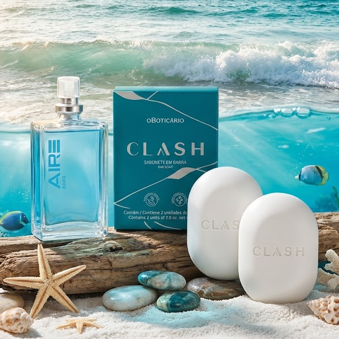 Combo Azul: Aire Azure 25ml + Sabonete Clash 2x80g