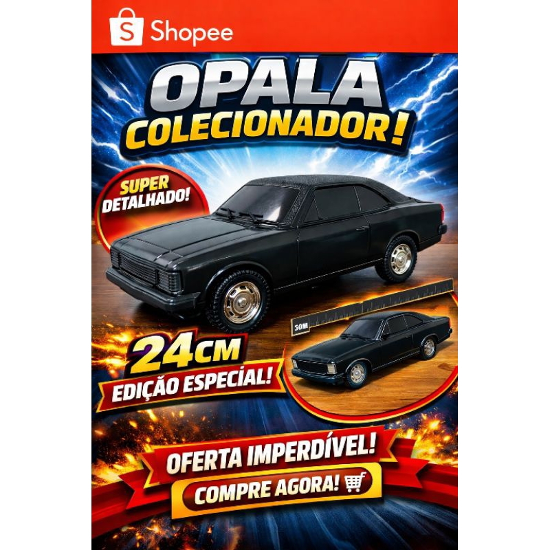 Carro Opala Colecionador Preto - 24 cm Miniatura Classica Detalhada