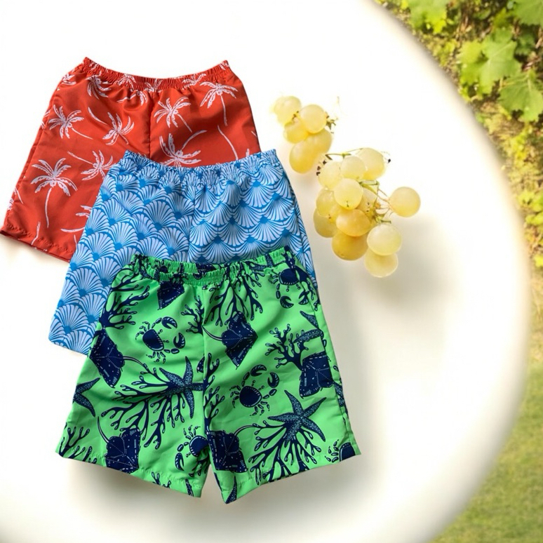 Kit 3 Shorts Tactel Infantil Masculino Juvenil Estampado Ideal para Praia Piscina e Verão Extremo