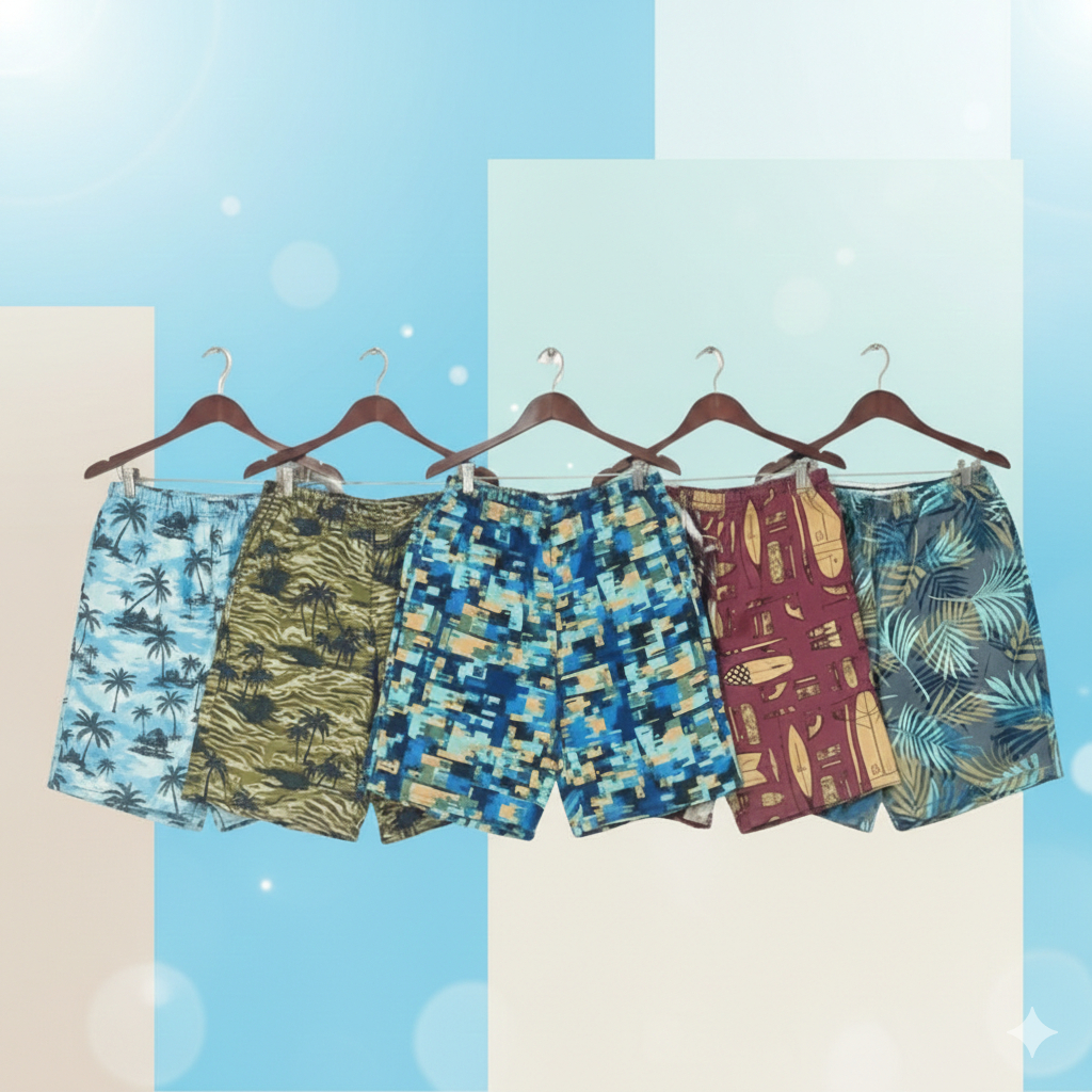 Kit 5 Bermudas Juvenis Tactel Estampadas  Conforto Leveza Muito Estilo Praia Piscina Lazer