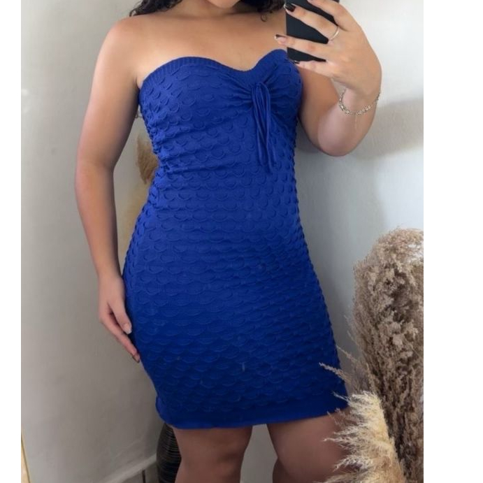 Vestido Yasmin femenino Curto Tricot Justo Tomara Que Caia Estilo Escama em Oferta na Shopee
