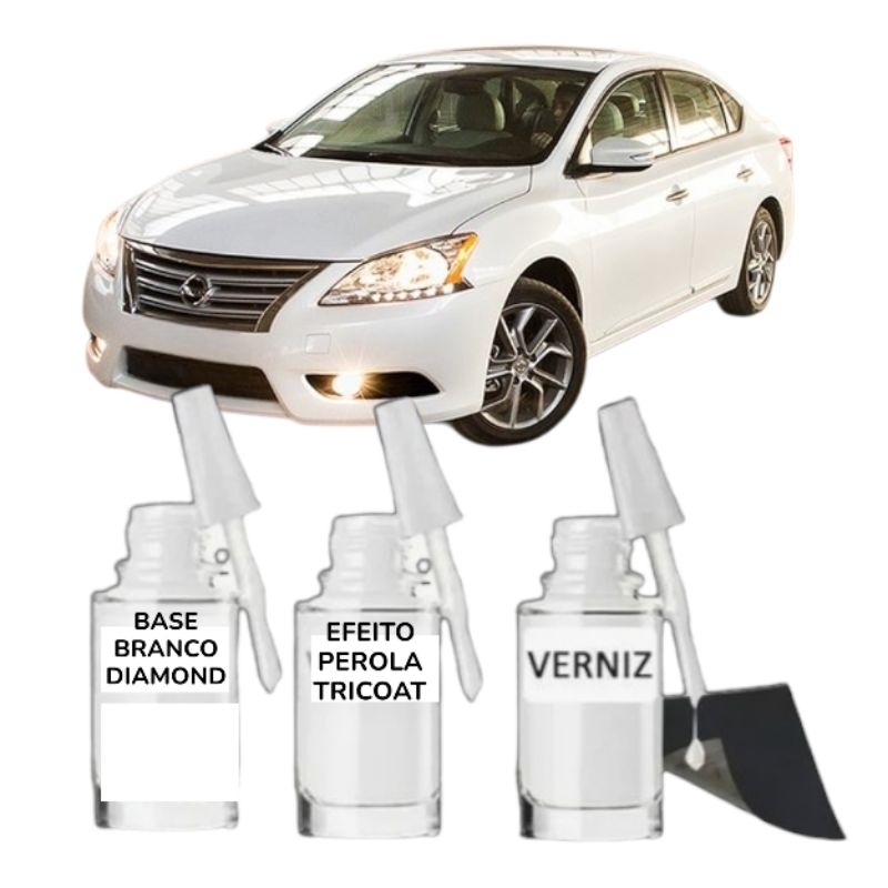 Tira Risco Automotivo Branco Diamond Perolizado Tricoat Nissan três fases com verniz automotivo 10ml