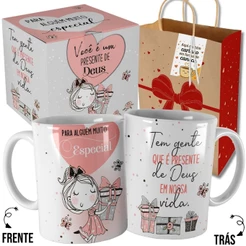 Caneca Menina Pessoa Especial SEM NOME Seja Forte e Corajosa Floresça onde Deus com Embalagem Presenteável