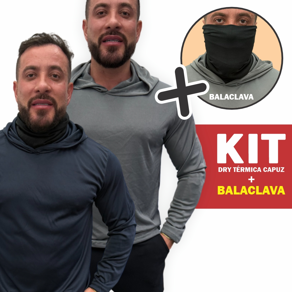 KIT 2 Camisa Dryfit c/ Capuz Térmica + Balaclava Proteção Uv50+ Camiseta Touca Manga Longa Masculina em Oferta na Shopee