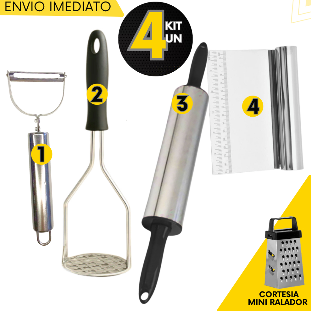 Kits 4 a 8 un - Rolo de Massas Aparador Raspador Descascador De Legumes Amassador de Batata Premium