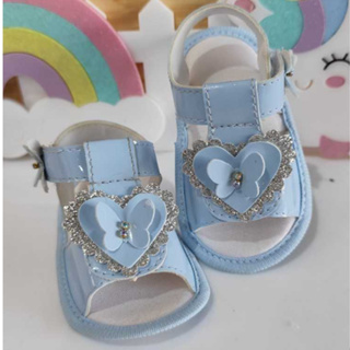 Sandália Para Menina  Luxo 0 a 12 Meses Azul Bebê Coraçaõ em Oferta na Shopee