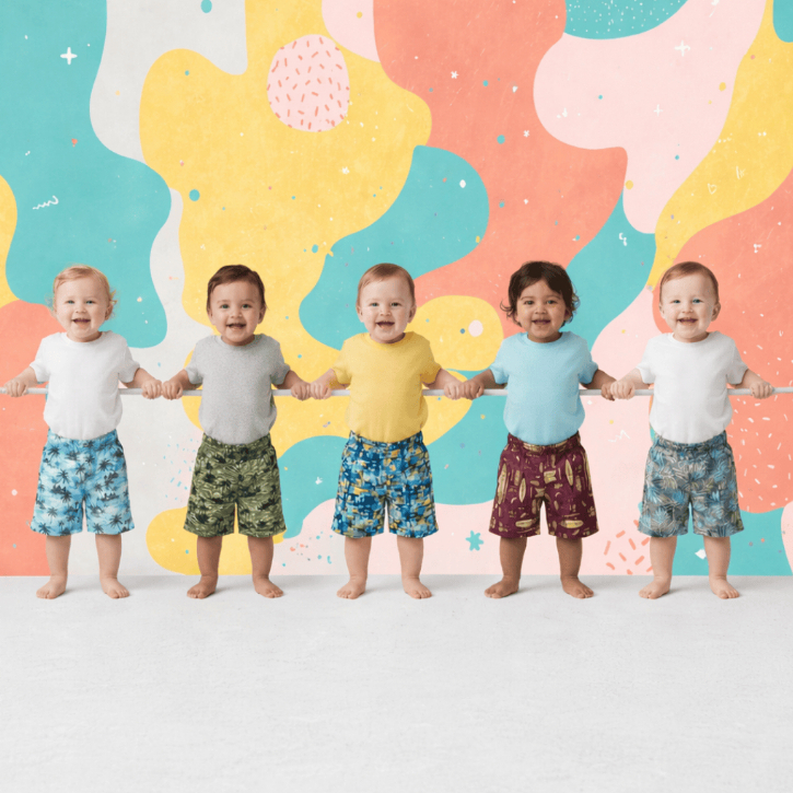 Kit 5 shorts Tactel para Bebê Menino Infantil Ideal para Lazer em Praia Piscina e Parque