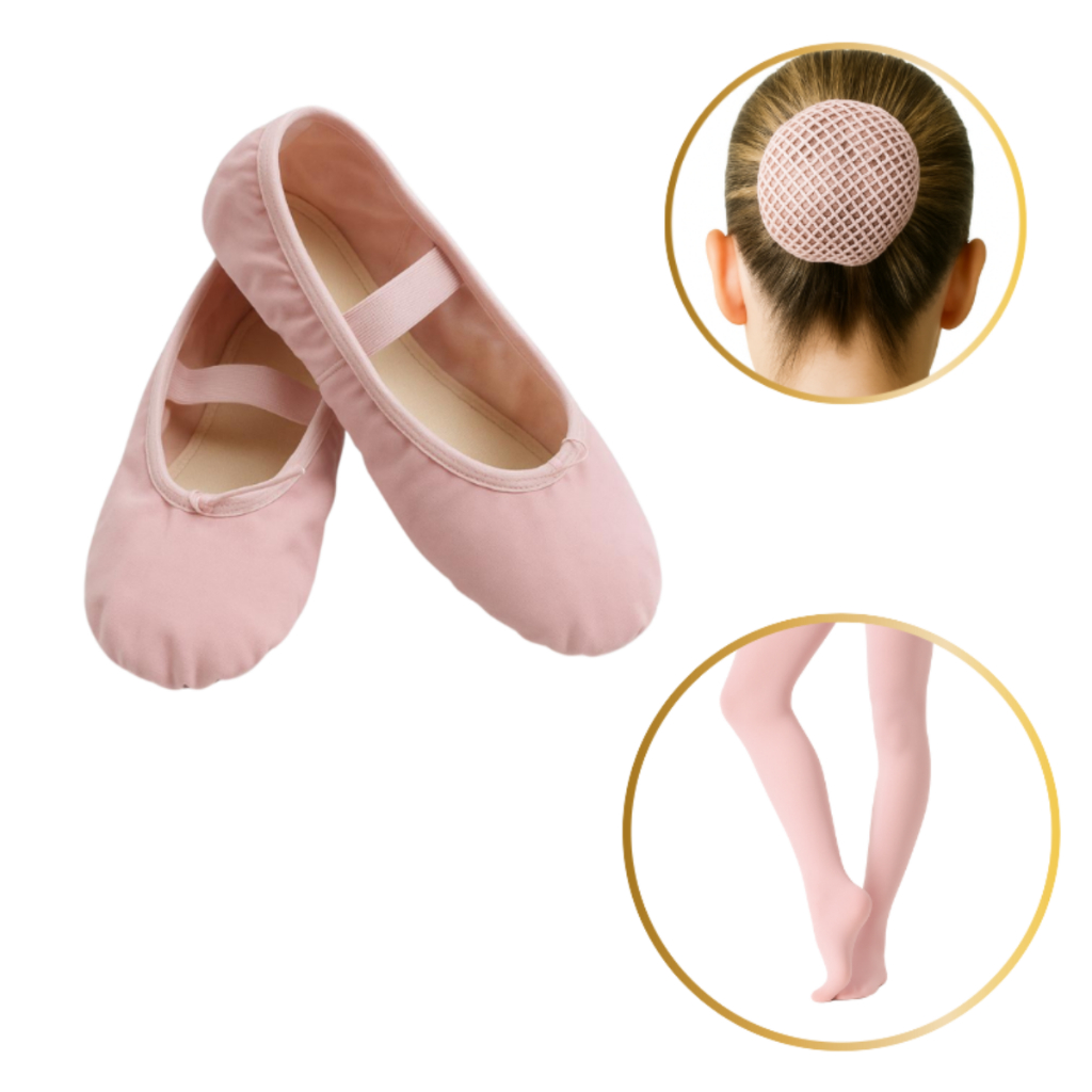 KIT Sapatilha + meia calça + redinha (envio imediato) nas cores rosa, preta, branca e bege - número 22 ao 40