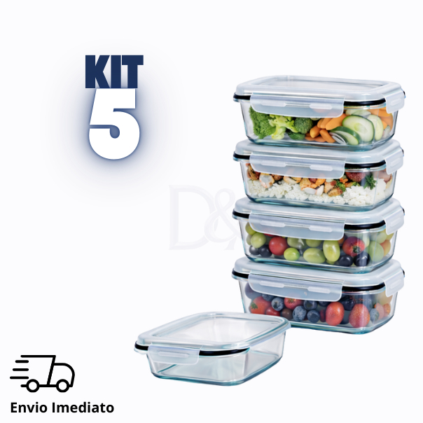 Kit 5 Potes Herméticos 350ml de Vidro com Tampa Marmita Freezer e Micro-ondas em Oferta na Shopee