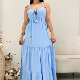 Vestido Longo Feminino com Lastex nas Costas, Detalhe no Busto – Moda 2026 em Oferta na Shopee