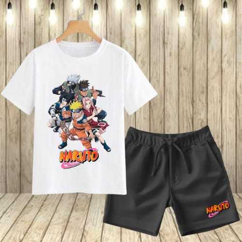 Conjunto Infantil Naruto Camiseta + Short de Moleton Camisa Leve e Confotável Desenho Naruto