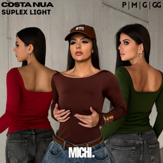 Blusa Costa Nua Suplex Manga Longa Feminina Segunda Pele Básica em Oferta na Shopee