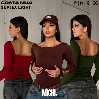 Blusa Costa Nua Suplex Manga Longa Feminina Segunda Pele Básica