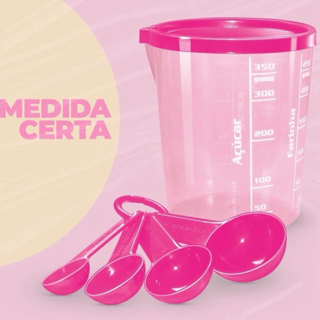 KIT COPO DE MEDIDA 400 ML +  4 COLHERES MEDIDA CERTA ROSA