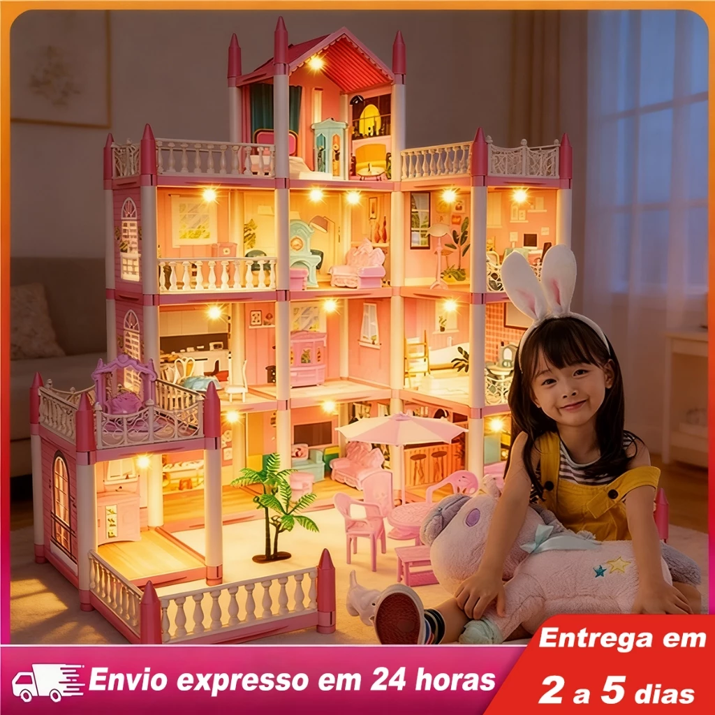 Casinha de Boneca com 14 Quartos - Inclui Corda de Luzes | Brinquedo para Crianças Presente De Aniversário — imagem 1