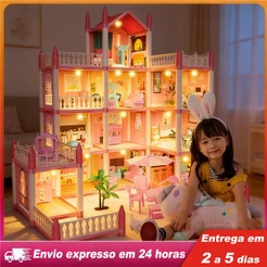 (luz) Casinha de Boneca com 16/14/8/7/4 Quartos Corda de Luzes Brinquedo para Crianças Presente De Aniversário