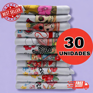 kit 30 Pano de prato de cozinha estampado com bainha 100% algodão peças variadas em Oferta na Shopee
