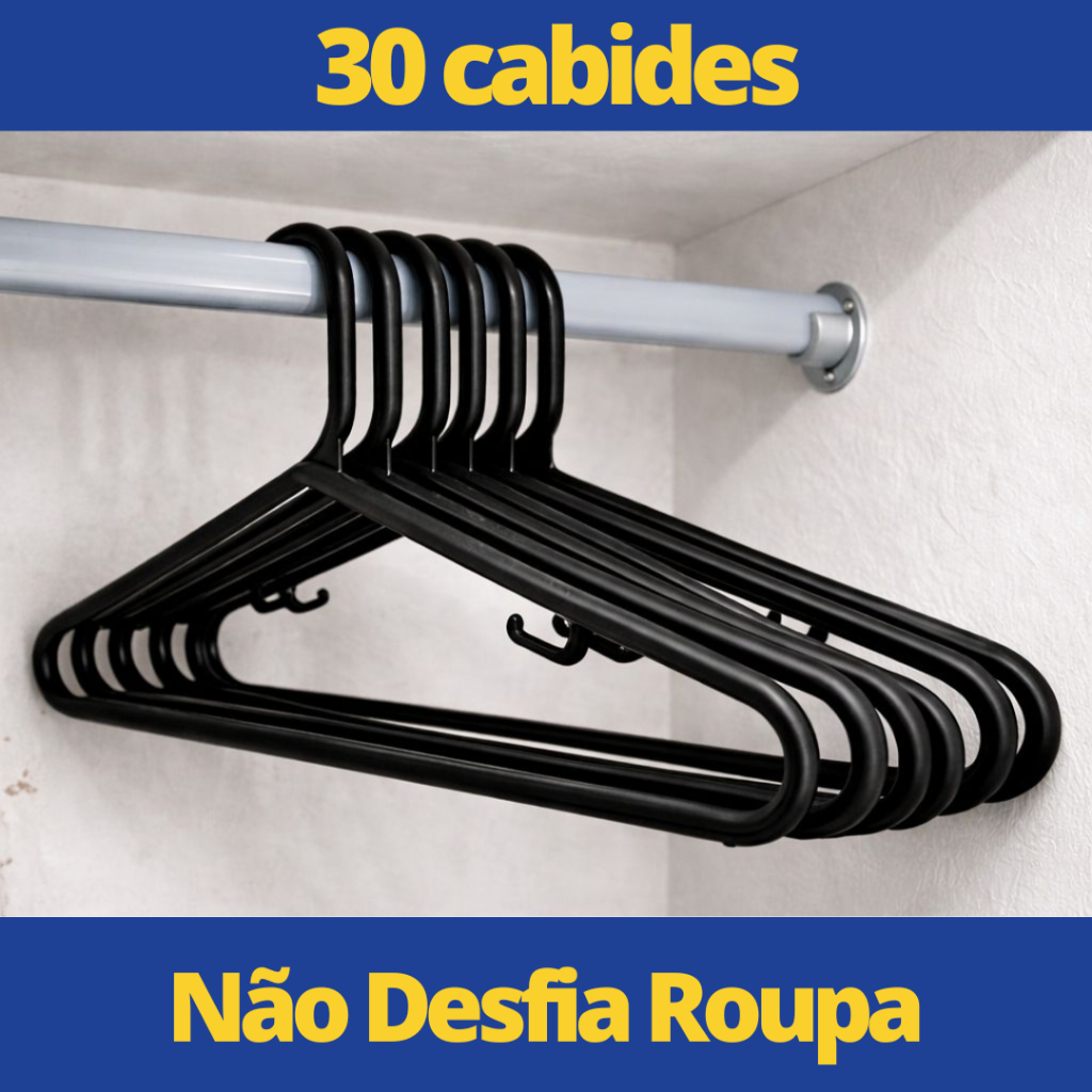 Cabide Adulto Preto kit 30 Cabides Reforçado Organizar Roupas
