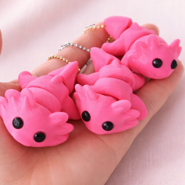 Chaveiro Axolote fofo Articulado Impressão 3D - Fidget Toy Kawaii e Colecionável Geek