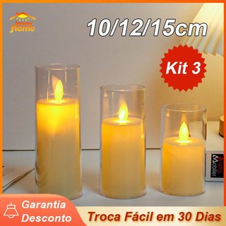 Kit 3 Lâmpadas De Vela Led Eletrônica Cilíndrica Chama Realista Decoração Festa