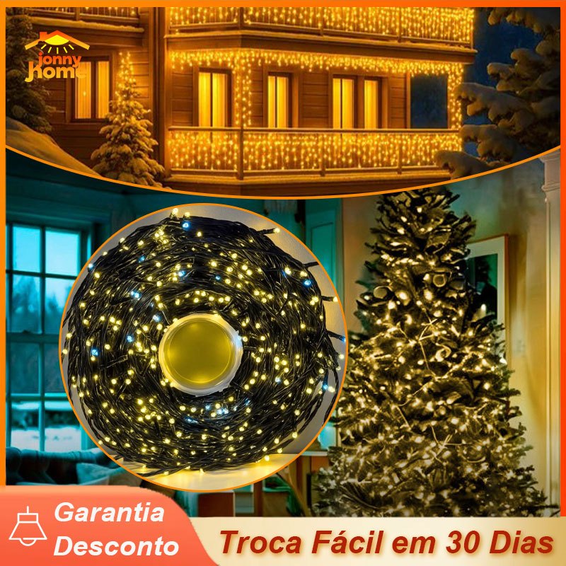 50m Cordão 240 Leds Luz Quente 8 Modos de Iluminação Prova D'água Decoração Natal Iluminação Ambiente