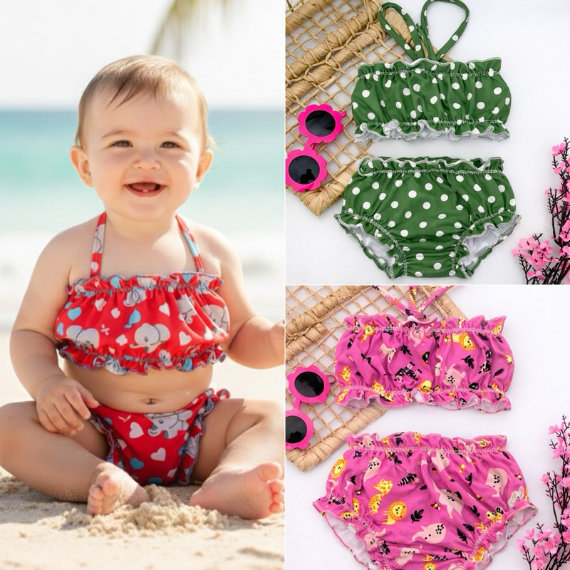 Conjunto maiô proteção solar UV 50+  biquíni bebê de Praia Piscina Natação roupa de banho térmica  meninas feminino