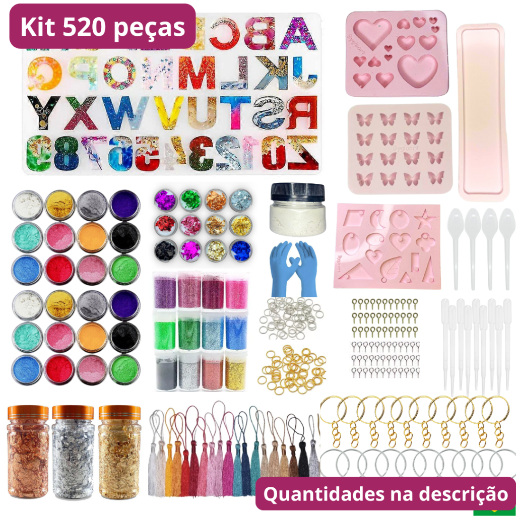Kit molde silicone completo artesanato resina epóxi vela alfabeto mica pigmento chaveiro diy joias