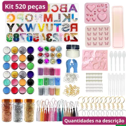 Kit molde silicone completo artesanato resina epóxi vela alfabeto mica pigmento chaveiro diy joias