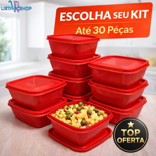 Kit Potes Plástico Quadrado 1Litro com Tampa BPA Free Para Geladeira Freezer Micro-ondas Até 30 Peça em Oferta na Shopee