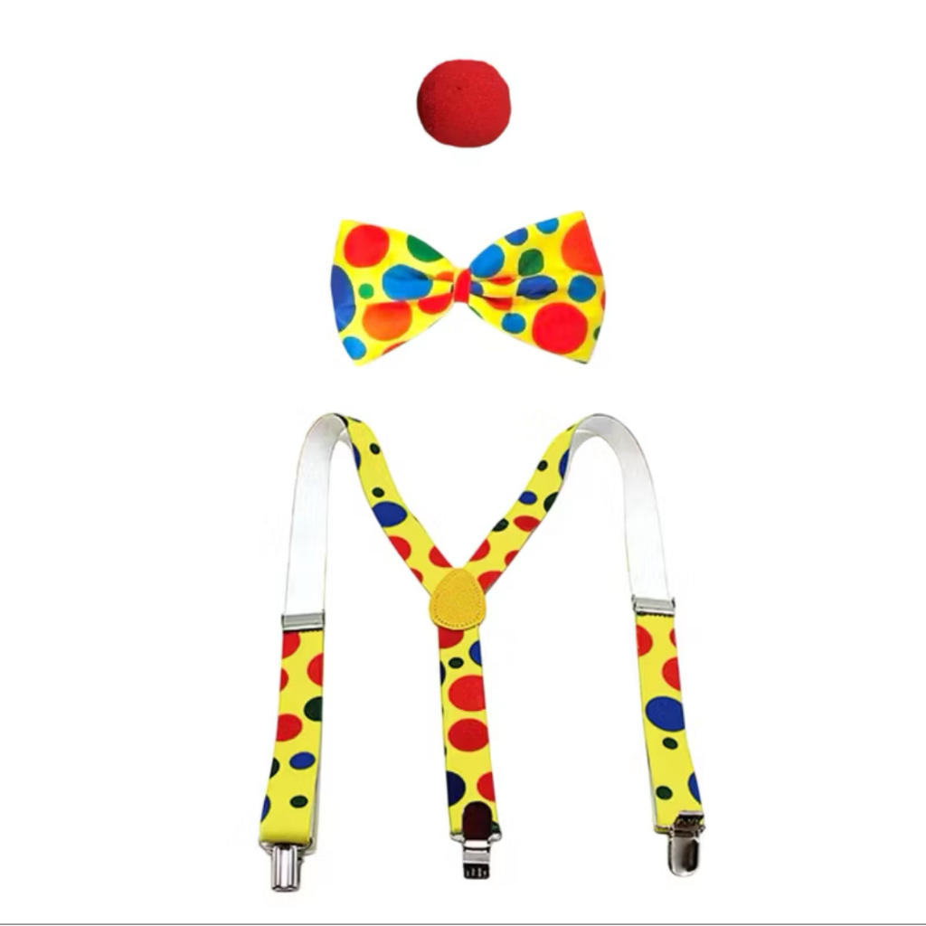 Kit de Fantasia de Palhaço - Gravata Borboleta, Suspensórios e Nariz Vermelho - Perfeito para Carnaval e Festas