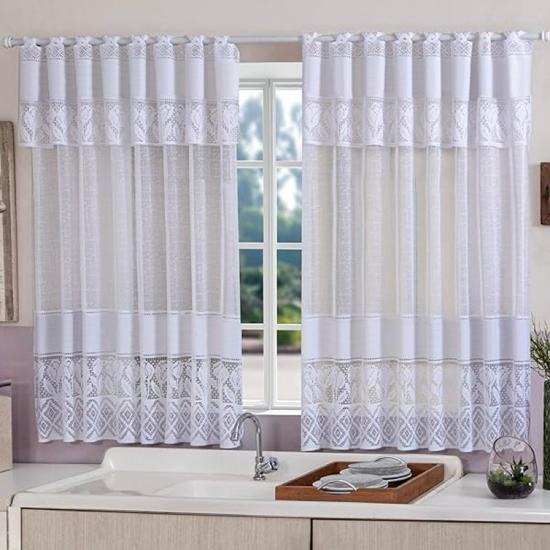 Cortina de Cozinha Renda 2,20 x 1,20 em Oferta na Shopee
