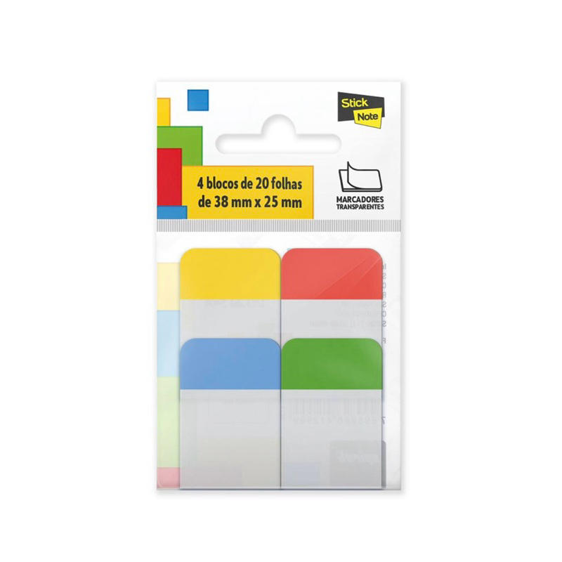 Marcador de página 38x25mm 4 cores transparente c/ 80fls Stick Note PT 80 UN