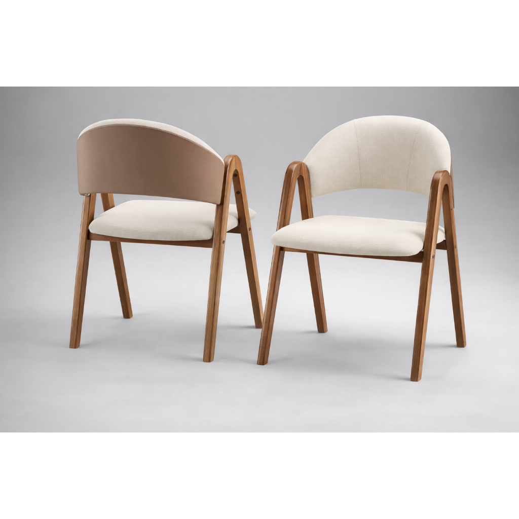 Kit 2 Cadeira de Jantar Estrutura Madeira Maciça Sala Estar Recepção Escritório Moderna Encosto Estofado Luxo