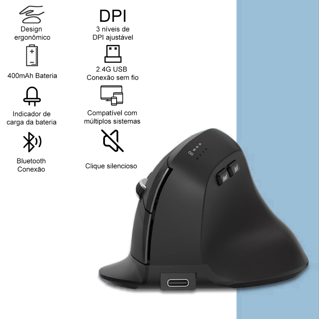 Mouse Sem Fio Wireless Recarregavel  2,4GHz Bluetooth Bateria Interna Ergonômico em Oferta na Shopee