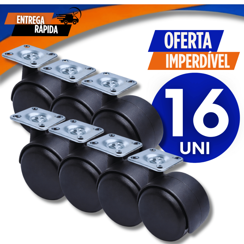 Jogo 16 Rodinhas Rodizios Rodas Reforçada 30mm Giratório Para Moveis e Cadeiras Com Placa Variáveis Utilidades