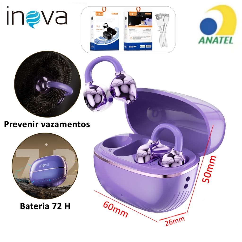 INOVA Fones De Ouvido Sem Fio Ear Clip-on Bluetooth Fone Alta Fidelidade Estéreo Baixo Esp...