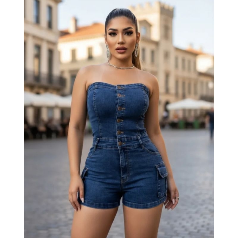 Macacão Tomara Que Caia Curto Verão Feminino Laycra